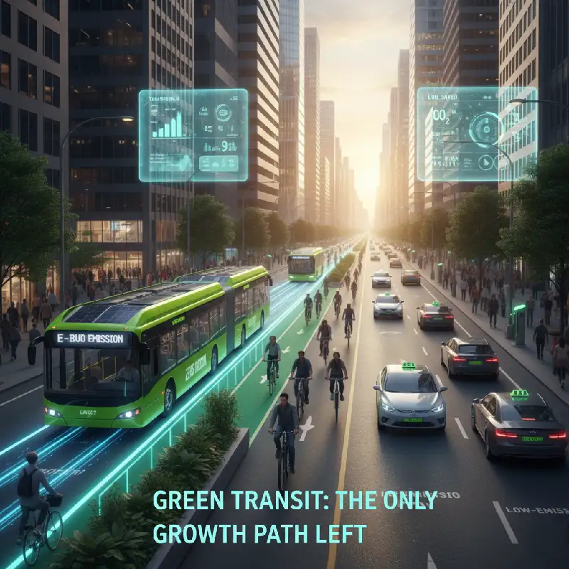 electric buses and protected bike lanes as sustainable urban transportation methods.
