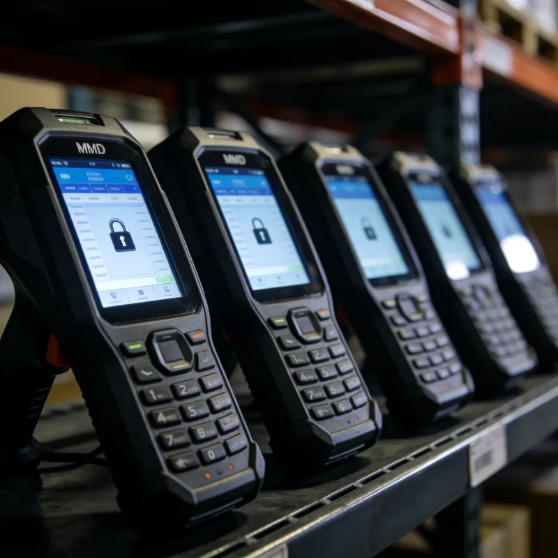 a floating smartphone icon split into two halves—left side glowing green with a shield lock symbol